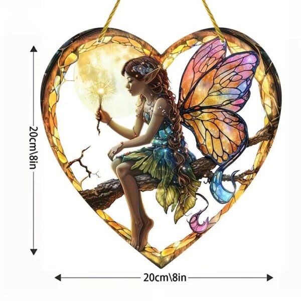 Magical Fairy Magic Acrylic Heart Shaped Wall Hanging With Stained Glass Effect Perfect For Home And Garden Decor