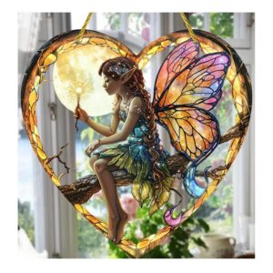 Magical Fairy Magic Acrylic Heart Shaped Wall Hanging With Stained Glass Effect Perfect For Home And Garden Decor