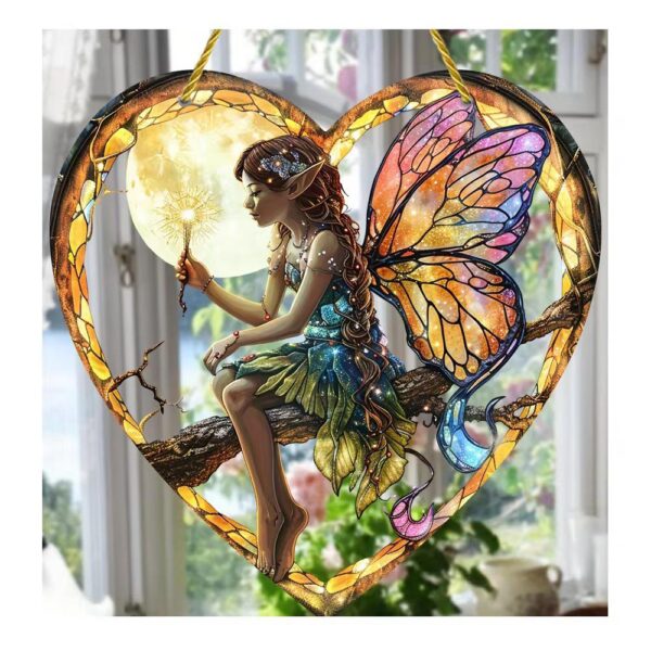 Magical Fairy Magic Acrylic Heart Shaped Wall Hanging With Stained Glass Effect Perfect For Home And Garden Decor