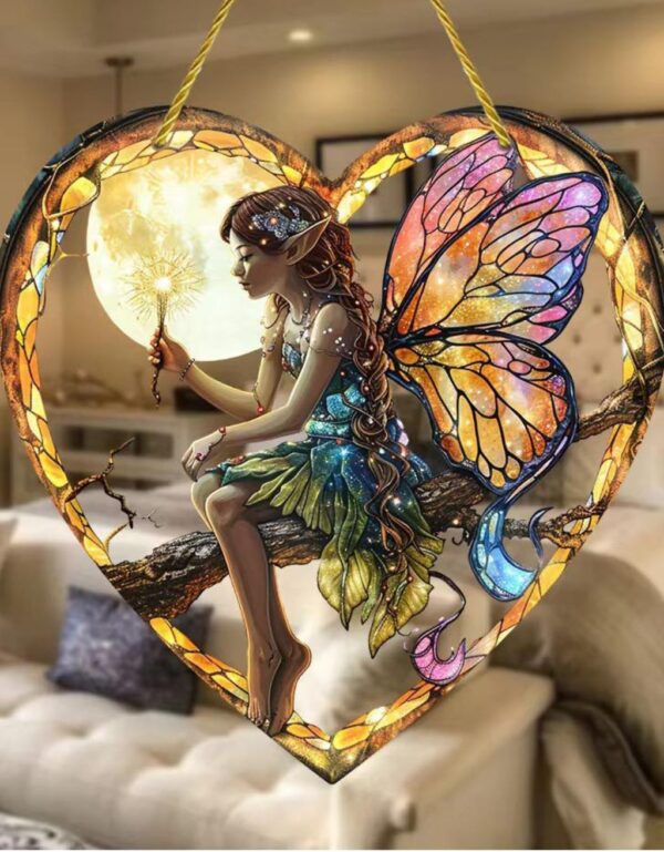 Magical Fairy Magic Acrylic Heart Shaped Wall Hanging With Stained Glass Effect Perfect For Home And Garden Decor