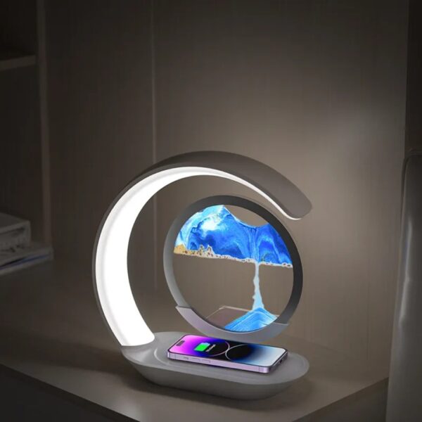 Table Lamp USB Wireless Charging Desk Lamp 3D Hourglass Ornaments Sand Painting Night Light for Office Room Decoration